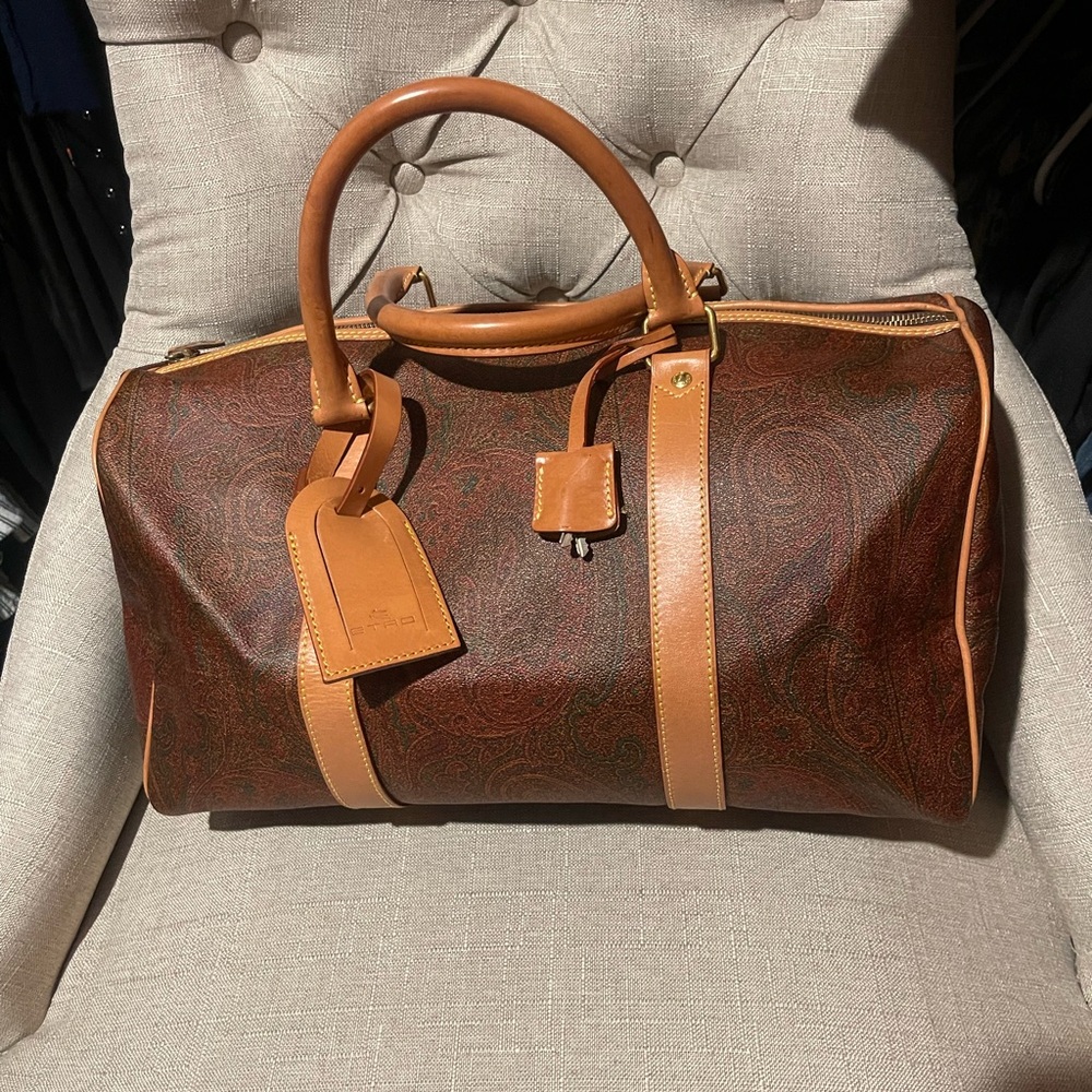 Authentic ETRO Milano Paisley Coated Canvas speedy duffle Bag sz 40cm
